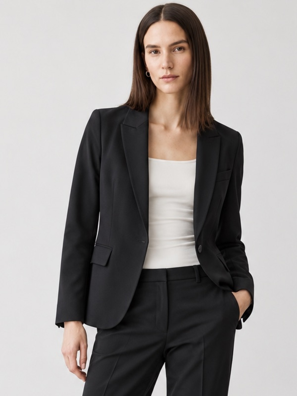 Theory Black 95% Wool Tailored One Button Blazer Size 8